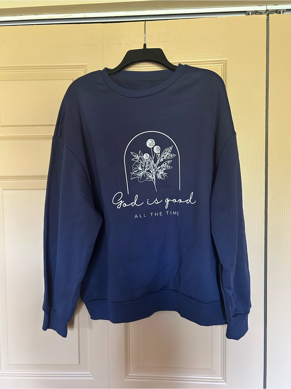 SHEIN Navy Floral "God Is Good" Graphic Crewneck Sweatshirt